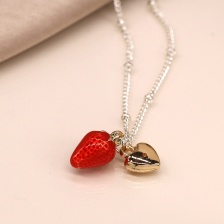 Silver Plated Necklace with Strawberry & Gold Finish Heart by Peace of Mind